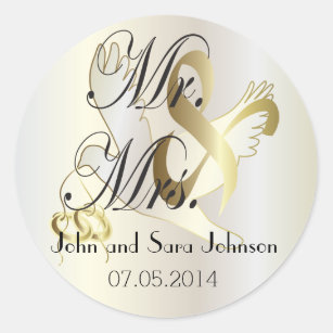 Sticker Rond Belle colombe Mariage   Personnaliser