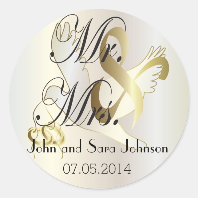 Sticker Rond Belle colombe Mariage | Personnaliser (Devant)