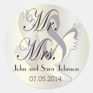 Sticker Rond Belle colombe Mariage Pesonaliser