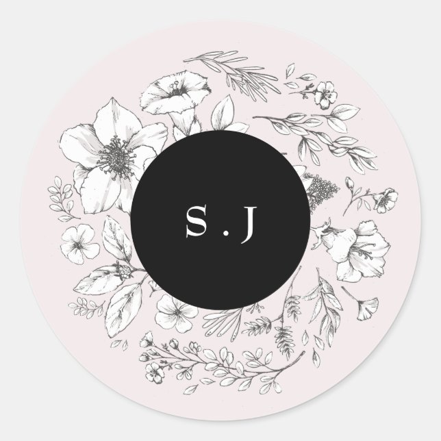 Sticker Rond Belle couronne de monogramme noir brillant (Devant)
