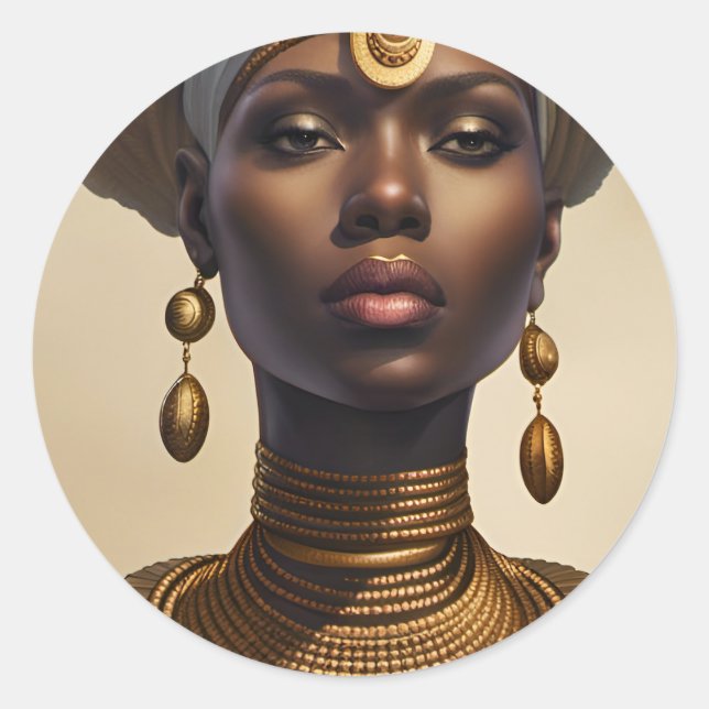 Sticker Rond Belle déesse africaine avec casquette en tissu (Devant)