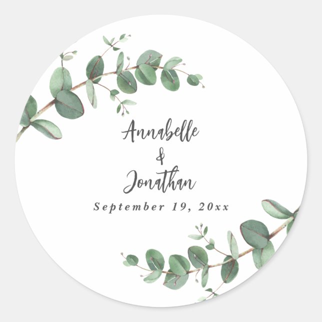 Sticker Rond Belle délicate feuille d'eucalyptus mariage cla (Devant)