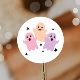 Sticker Rond Belle Fantôme Halloween Fête Anniversaire Fille Pa