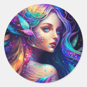 Sticker Rond Belle Fée colorée