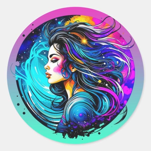 Sticker Rond Belle Femme Ethérée N'Arrête Jamais De Rêver (Devant)