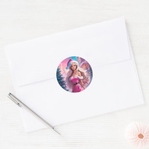 Sticker Rond Belle fille de Noël rose 01