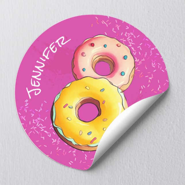 Sticker Rond Belle Fille Donut 8 Ans Saupoudrés violets (Créateur téléchargé)