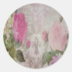 Sticker Rond Belle fleur de lis de papillon rose vintage