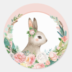 Sticker Rond Belle Forêt Boisée Animaux - Petit Lapin