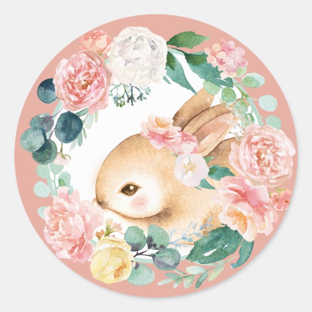 Sticker Rond Belle Forêt Boisée Animaux - Petit Lapin (Devant)