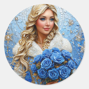 Sticker Rond Belle jeune fille de neige