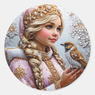 Sticker Rond Belle jeune fille de neige