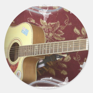 Sticker Rond Belle jolie guitare Vintage sur le Motif Africain