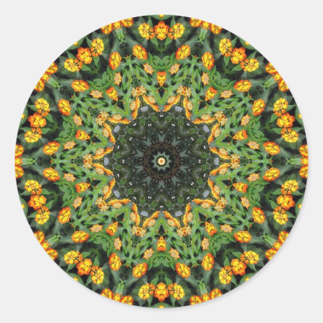 Sticker Rond Belle Lantana orange et jaune Kaleidoscope 3 (Devant)