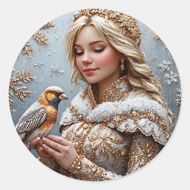 Sticker Rond Belle Maiden à Neige (Devant)