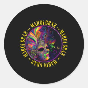 Sticker Rond Belle Mardi Gras Abstraite Femme En Masque Mardi