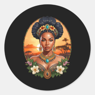 Sticker Rond Belle Melanin Femme Noire Reine De Sheba Desig