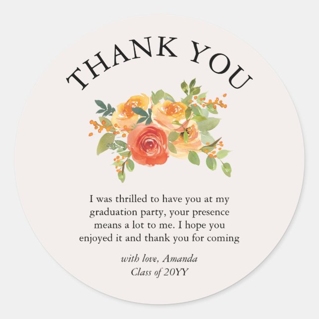 Sticker Rond Belle Merci de graduation Floral Bloom (Devant)