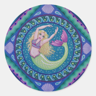Sticker Rond Belle natation de sirène en mer