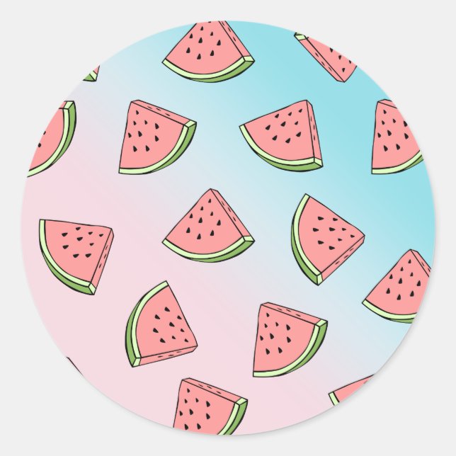 Sticker Rond Belle pastèque d'été motif pastel rose & bleu (Devant)