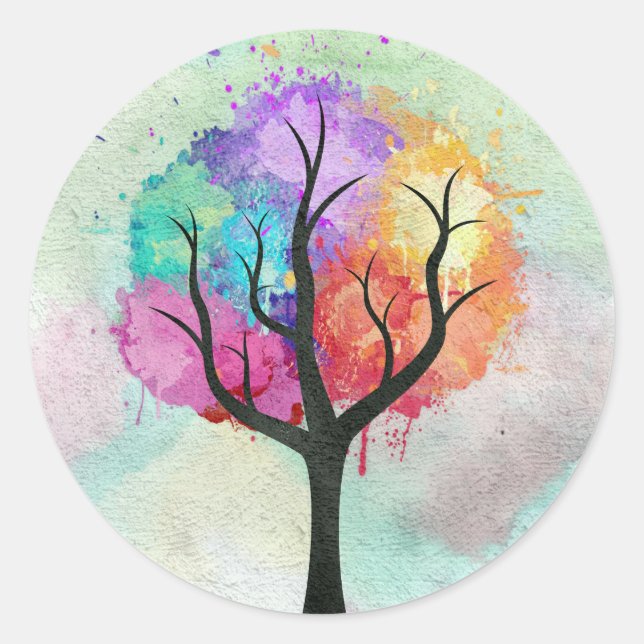 Sticker Rond belle peinture Abstraite à l'huile d'arbre Pastel (Devant)
