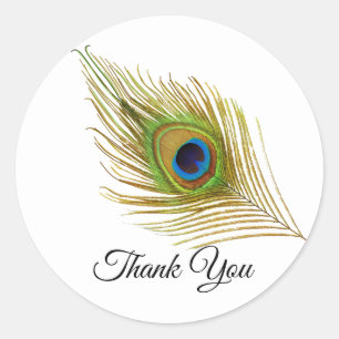 Sticker Rond Belle plume de paon Merci