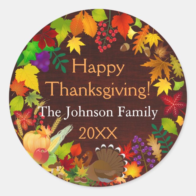 Sticker Rond Belle récolte de Thanksgiving (Devant)