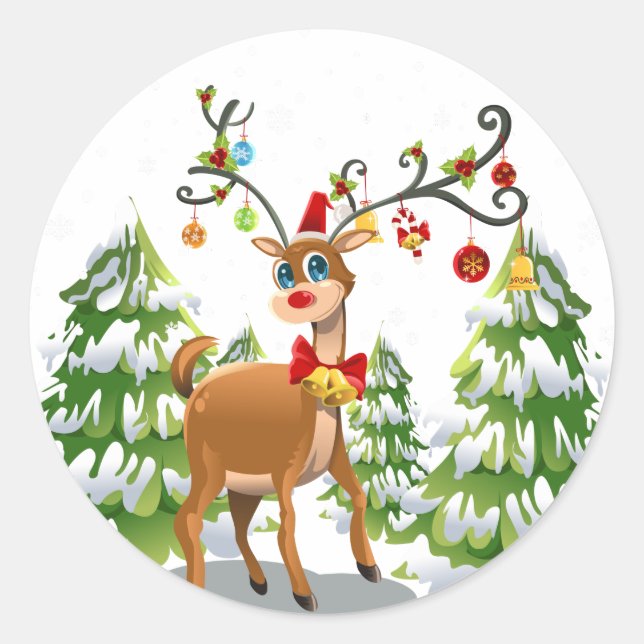 Sticker Rond Belle renne dans la neige (Devant)