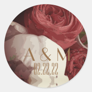 Sticker Rond Belle rose rose rose rose et pivoine Vintage Flora