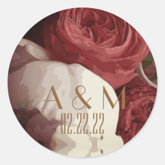Sticker Rond Belle rose rose rose rose et pivoine Vintage Flora