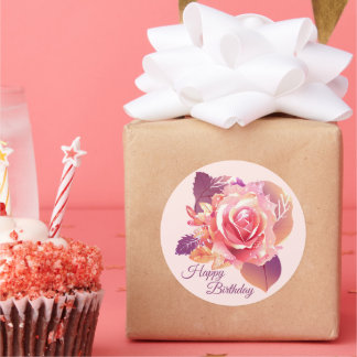 Sticker Rond Belle rose rose simple