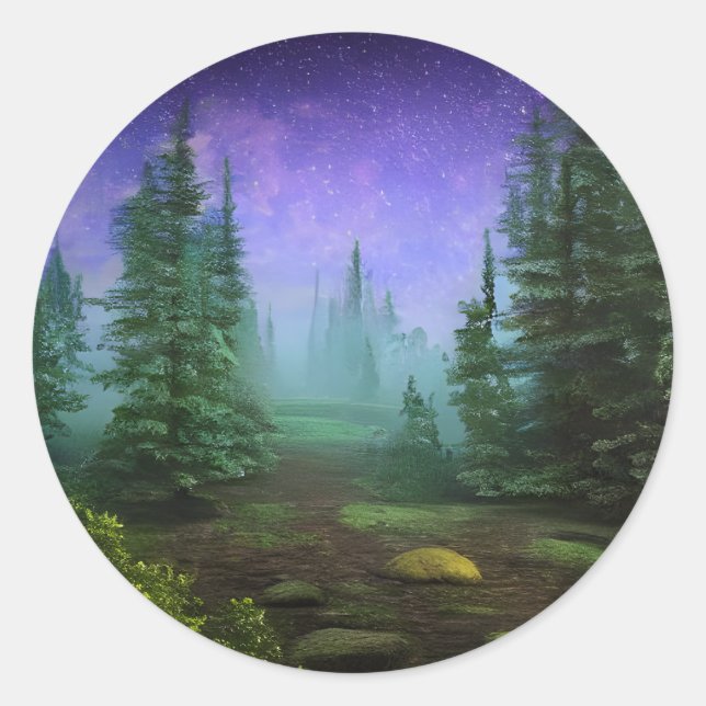 Sticker Rond Belle scène de nature au clair de lune (Devant)
