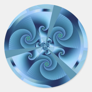 Sticker Rond Belle Spirale Bleue Belle Fractale Art