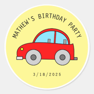 Sticker Rond Belle voiture Red Toy Voiture Anniversaire Céléb