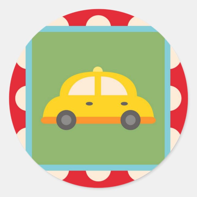 Sticker Rond Belle Voiture Transport Thème Bébé Enfants Cadeaux (Devant)