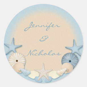 Sticker Rond Belles coquilles tropicales de plage de thème