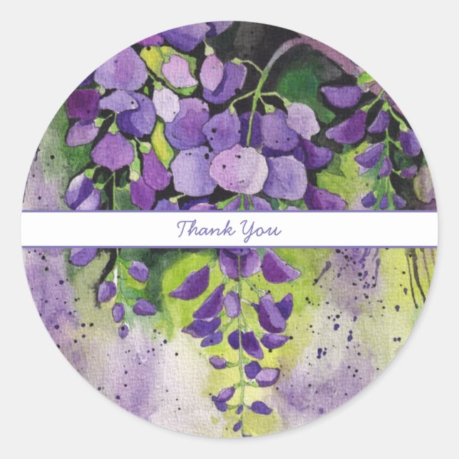 Sticker Rond Belles Fleurs De Wisteria En Aquarelle (Devant)