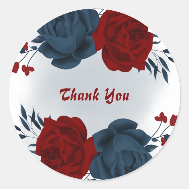 Sticker Rond Belles fleurs rouges et marines (Devant)