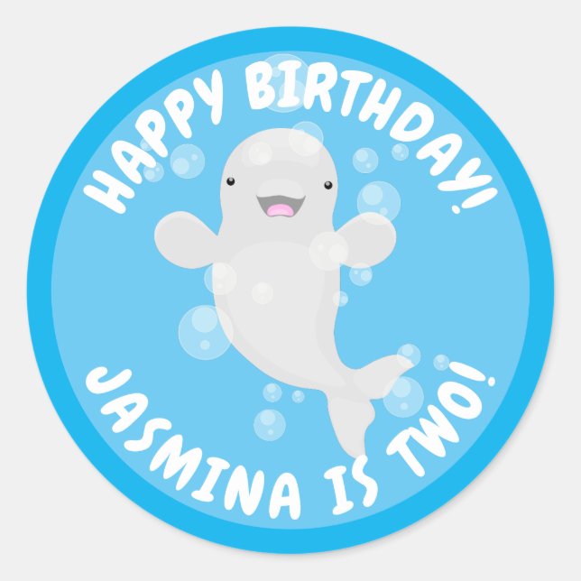 Sticker Rond Béluga mignon bulles dessin de dessin animé (Devant)