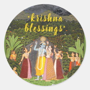 Sticker Rond Bénédictions de Krishna Art indien Jaipur Rajastha
