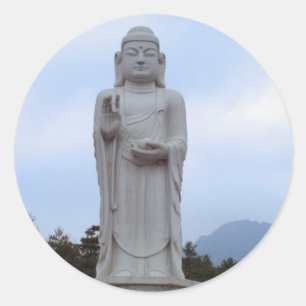 Sticker Rond Bénédictions - statue en pierre de Bouddha en