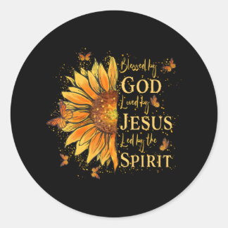 Sticker Rond Béni Par Dieu Aimé Par Jésus Tournesol
