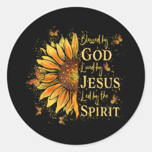 Sticker Rond Béni Par Dieu - Aimé Par Jésus, Tournesol