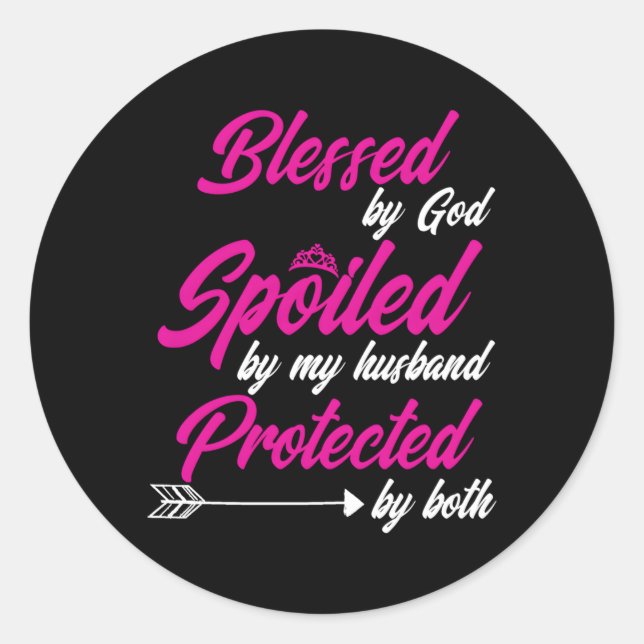 Sticker Rond Béni Par Dieu Porté Par Mon Mari Protégé Par (Devant)