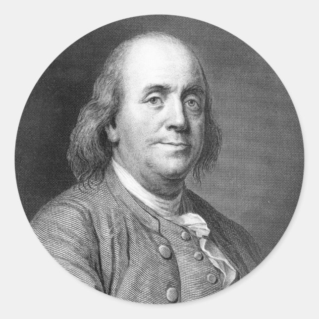 Sticker Rond Benjamin Franklin président historique portrait de (Devant)