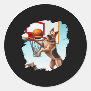 Sticker Rond Berger Allemand Jouant Basketball Fun Chien Basket