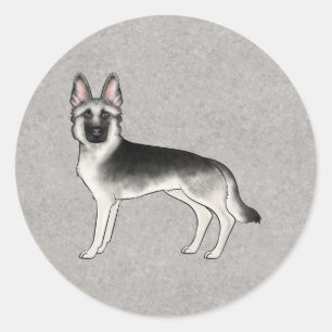 Sticker Rond Berger Allemand Silver Sable Chien de Dessin Animé