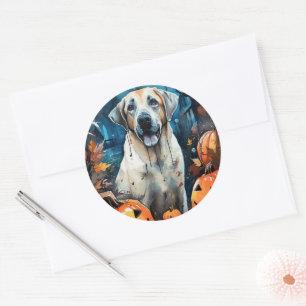 Sticker Rond Berger Anatolien D'Halloween Avec Peur Citrouille