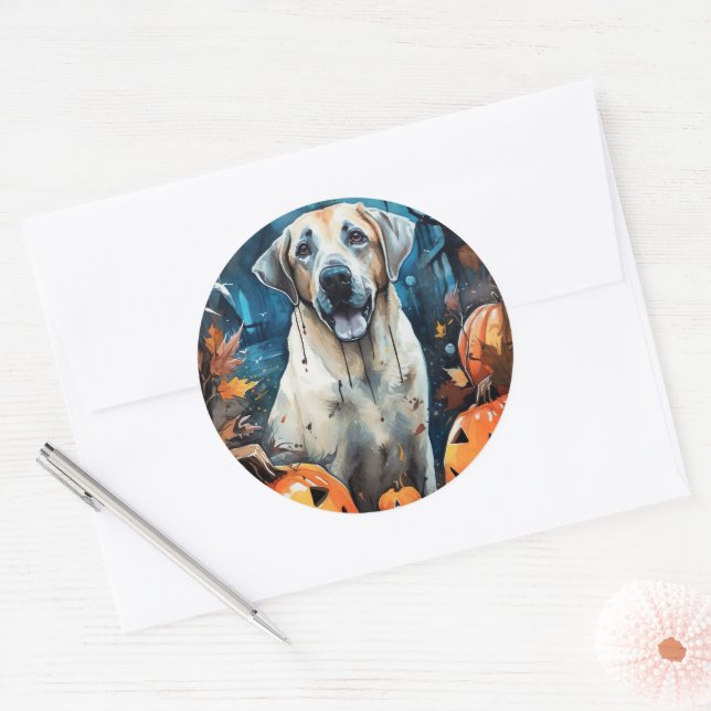 Sticker Rond Berger Anatolien D'Halloween Avec Peur Citrouille (Enveloppe)