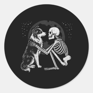 Sticker Rond Berger Australien Squelette Lune Halloween Chien